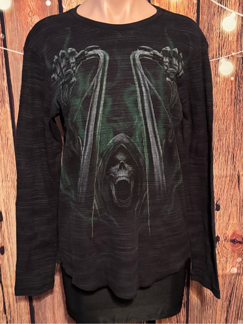 Black Graphic Grim Reaper Riding chopper Motorcycle Long Sleeve Thermal